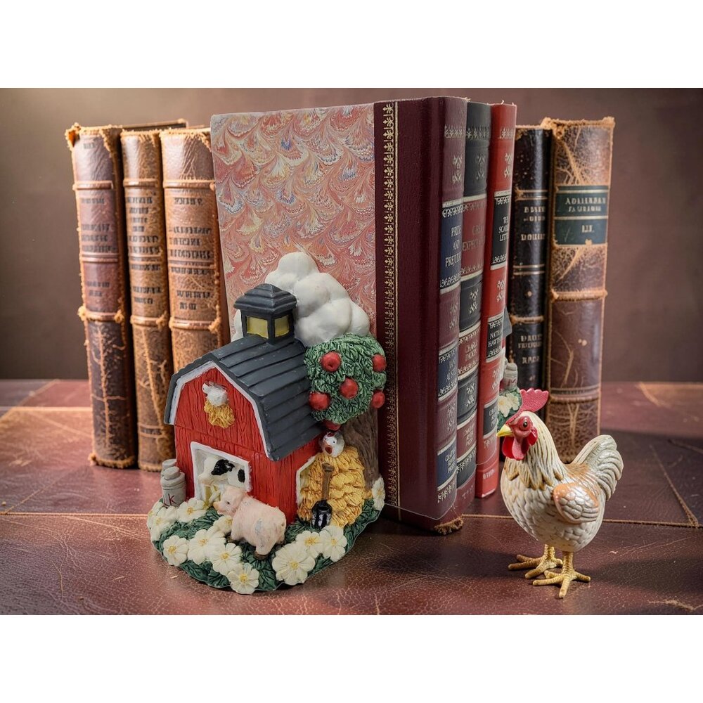 vintage youngs heavy resin red barn farm animals vibrant colors bookends. - Picture 3 of 13